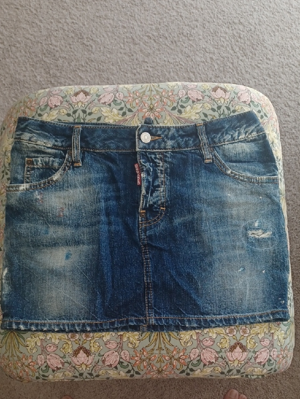 DSQUARED2 Distressed Blue Denim Mini Skirt Sz 44